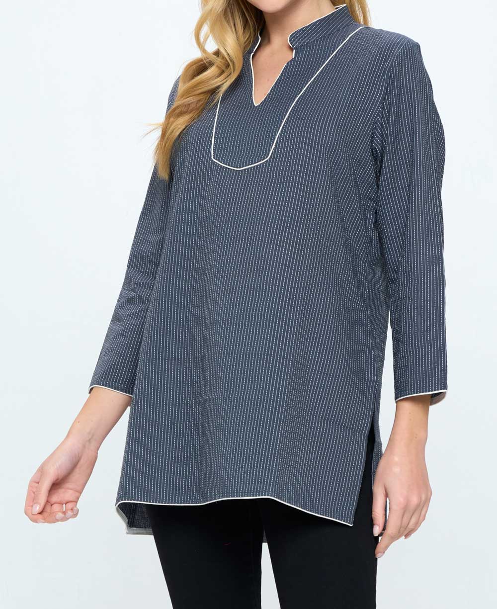 Grey Kantha Stitch Cotton Tunic Top