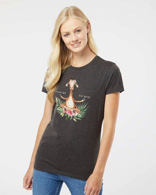 Giraffe Zen-sation Tee: The Stand Tall, Sit Still Women's Grey Recycled T-Shirt