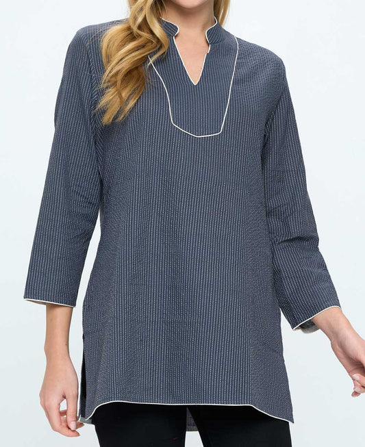 Grey Kantha Stitch Cotton Tunic Top