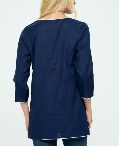 Tree of Life Blue Cotton Tunic Top
